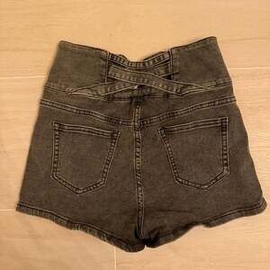 High Waisted Stretchy Denim Shorts with Criss Cross Back